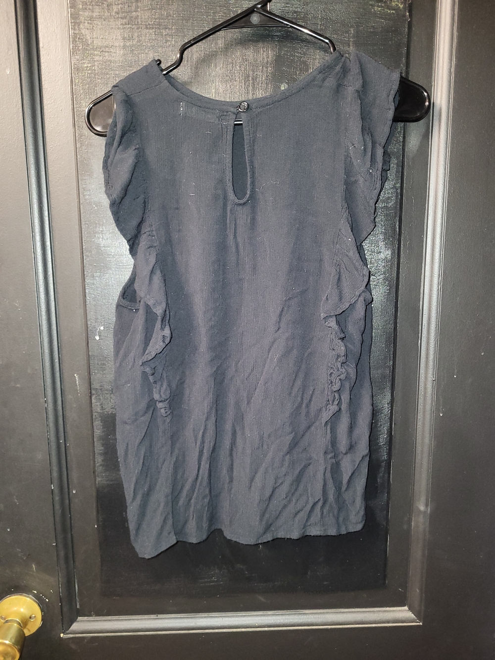 Ruffle Sleeve Navy Blouse for Women